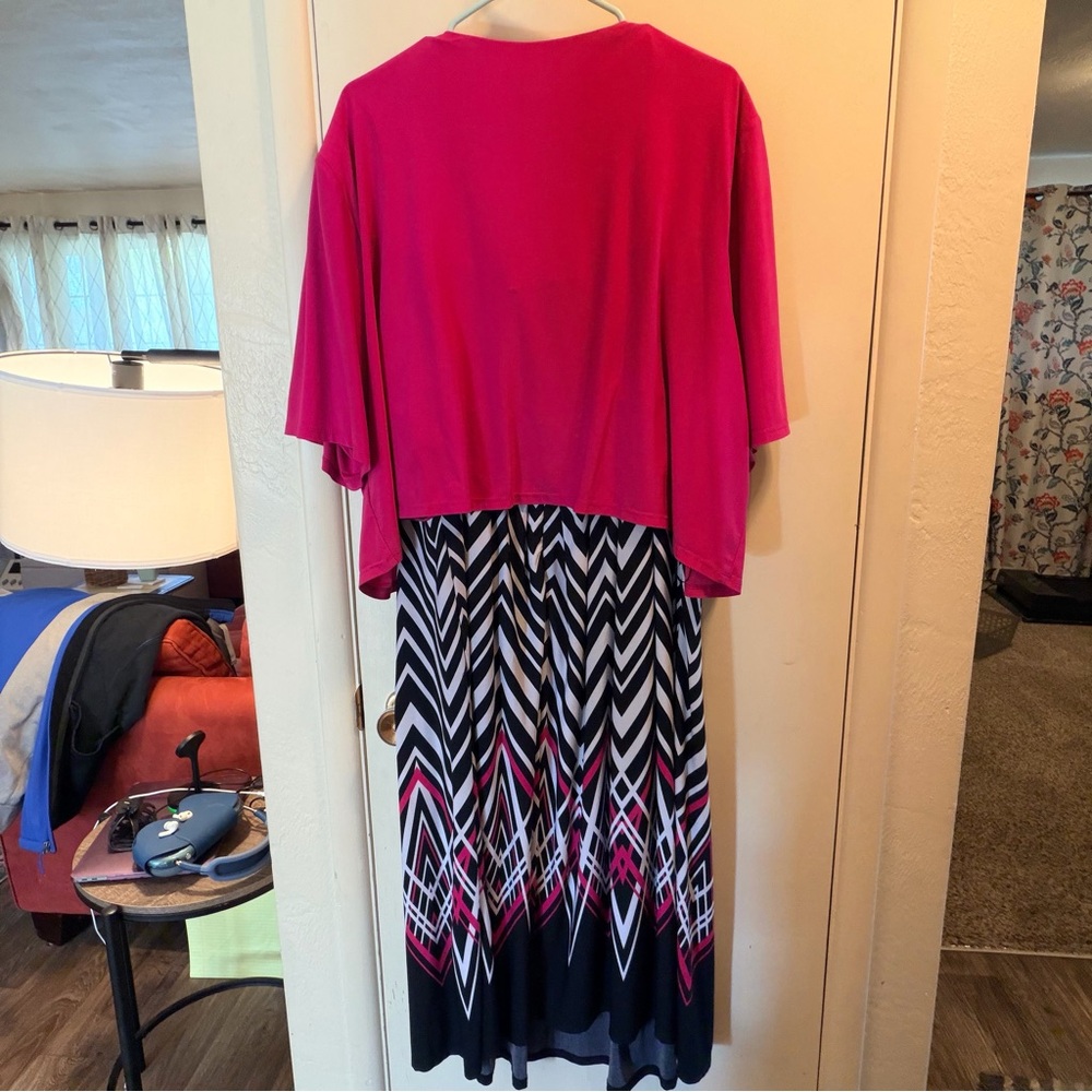 R&M Richards Vibrant Pink and Black Dress with Cardigan - Picture 2 of 5